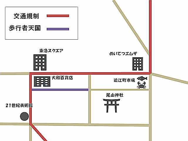 屋台が出てる歩行者天国のエリア